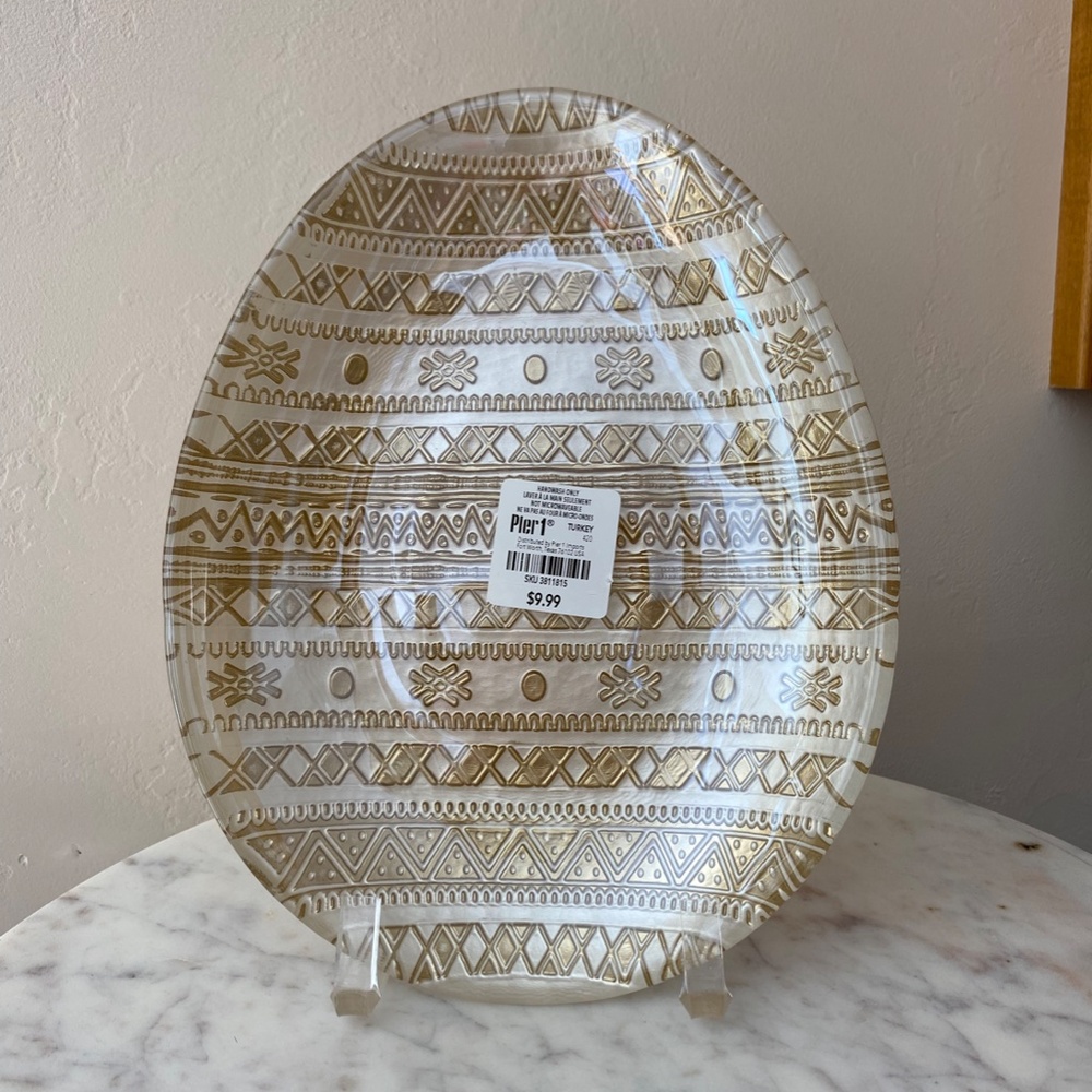 ** NEW ** Pier 1 Gold Spring Luster Glass Egg Shaped Bowl